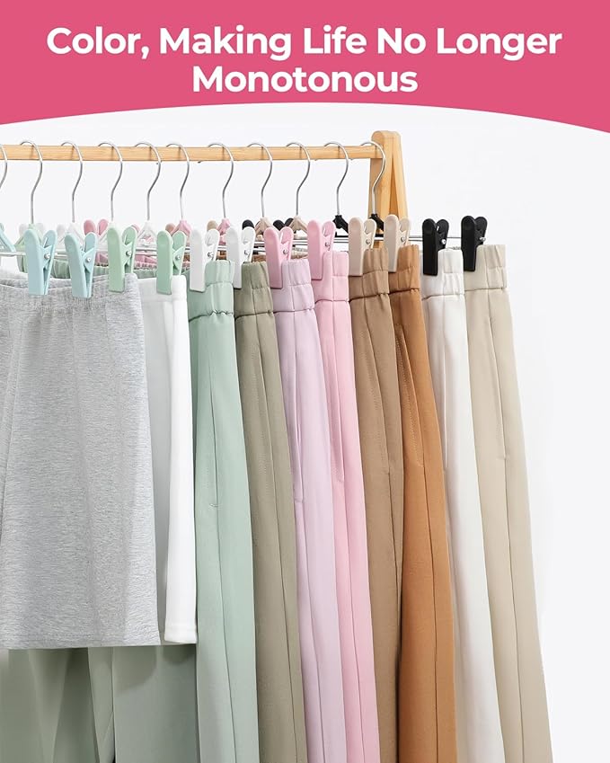 Skirt & Pant Hangers with Clips for Women - 50 Pack Space Saving Stackable Skirt Hangers with Clips - Non-Slip, Adjustable for Kid, Adult, Men, Children, Baby, Pink