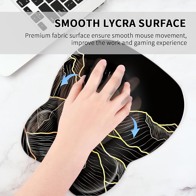 EooCoo Ergonomic Mouse Pad with Wrist Support, Mousepad with Memory Foam Wrist Rest and Non-Slip Base for Laptop, Cafe, Home & Office, 9.64 x 8.26 in Office Desk Accessories