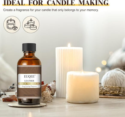 EUQEE Leather Fragrance Oil, 2.02 Fl oz/ 60ml Essential Oils for Diffuser, Candle Making, DIY Soap with Glass Dropper