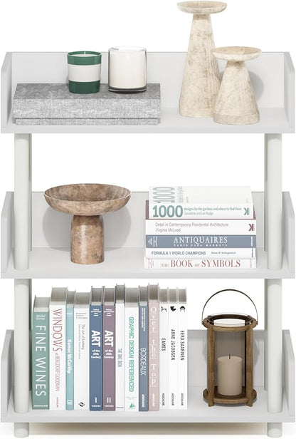 Furinno Turn-N-Tube Display Shelf, 3-Tier Storage Shelves with Side Panels, Open Shelves Book Shelf with Rounded Corner Top Edges, for Organization and Storage, Living Room, Home Office, White