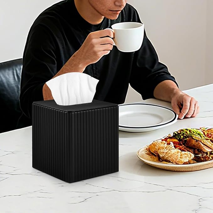 XNONE PU Leather Tissue Box Cover Square Tissue Box Holder for Bathroom Vanity Countertop Night Stands Bedroom Office Desk,Modern Tissue Decorative Organizer with Magnetic Closure (Black)