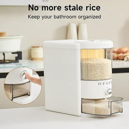 UFORU Rice Dispenser 10 lbs | Large Rice Storage Container for Kitchen&Pantry - Space-saving, Moisture & Pest-proof, BPA-Free - Dry Food Dispenser with One-Touch Dispenser & Measuring Cup for Families