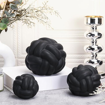 Wenqik 3 Pcs Knot Decor, Link Coffee Table Bookshelf Decor Accents, Ceramic Decorative Objects, Modern Home Minimalist Book Shelf Aesthetic Decoration, 3 Sizes (Matte Black)