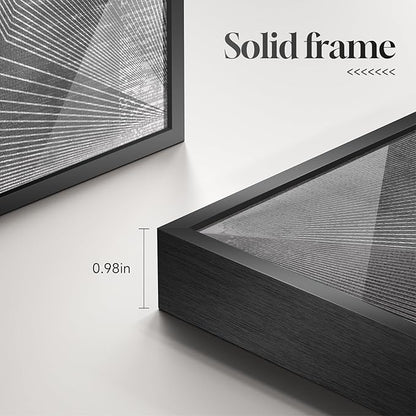 Framed Black And White Abstract Wall Art, Modern City Architecture Prints Paintings for Walls, Large Contemporary Geometric Lines Pictures for Living Room Dining Bedroom Hallway Home Decor 24x36 In