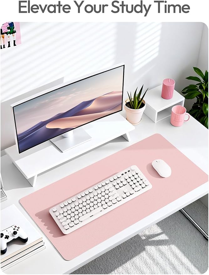 YSAGi Leather Desk Protector, Office Mat, Large Mouse Mat, Non-Slip PU Leather Blotter, Laptop Desk Mat, Waterproof Writing Pad for Office and Home(Light Pink, 63" x 17.2")