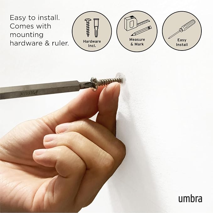 Umbra Flip Wall-Mounted Coat Rack with 3 Hooks – Modern, Space-Saving Storage for Hats, Jackets, Bags, Entryway, Mudroom, Closet, Bathroom, Bedroom – Natural/Nickel