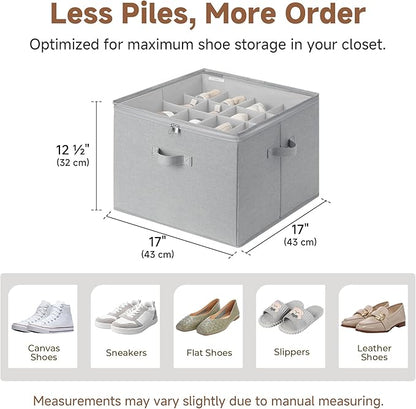 StorageWorks Shoe Organizer for Closet, Fits up to 16 Pairs, Shoe Cubby Storage Containers with Adjustable Dividers and Clear Cover, Grey