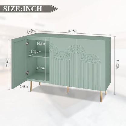 ARTPOWER 47" Sideboard Buffet Cabinet with 3 Doors - Accent Modern Cloud Relief Decorative Credenza with Storage for Living Room, Kitchen, Dining Room, Hallway, Entryway, Green