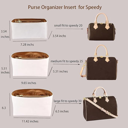 Purse Organizer Insert for handbag，Dupont paper Ultra-Light weight Bag Organizer Insert for LV Speedy 20 Waterproof (Small-white brown)