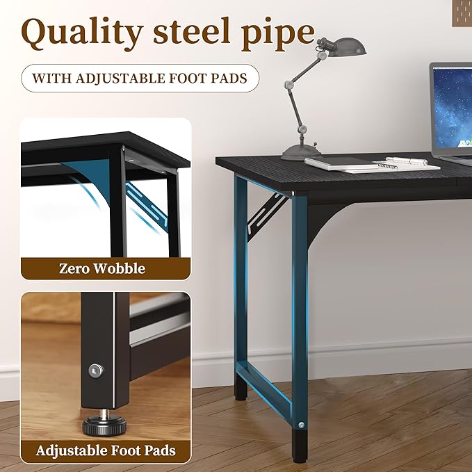 Computer Desk, 47 Inch Home Office Desks, Office Desk for Gaming Writing Study Work, Study Table with Large Legroom, Computer Desk with Metal Frame, Modern Simple Home Office Desk for Bedroom