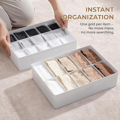 Adjustable Drawer Organizer – 19-Grid Divider for Socks, Bras & Panties, Closet Storage Box for Underwear & Dresser Drawers (15+4)