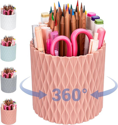 Pencil Holder - 360° Rotation, 5 Slot Desk Supplies For Women Office Aesthetic. Pencil Holder For Office&School, Desk Accessories(Pink)
