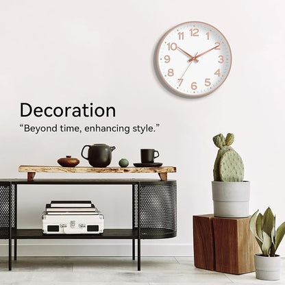 Roymnie Wall Clock 12 Inch Silent Wall Clocks Battery Operated- Modern Non Ticking Analog Clock Decorative for Living Room Bedroom Office Kitchen(White Rose Gold)