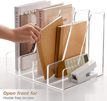 SANRUI 4 Pack Clear Acrylic Vertical File Organizer, Desk Magazine File Holder Storage Bins for Office Home Homeschool Organization