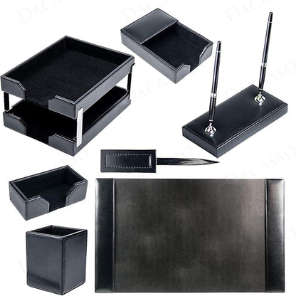 Dacasso Black Bonded Leather Luxury 9 Piece Desk Set - Blotter Pad & Desk Mat Organization Essentials - Executive Decor and Surface Protector
