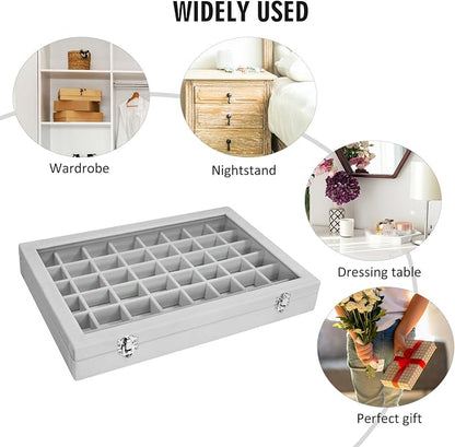 Vicoter Velvet Jewelry Tray 48 Compartments Jewelry Display Organizer with Transparent Cover Rings, Earrings, Necklaces, Pendants Storage Box for Girls, Wives, Mothers, Women