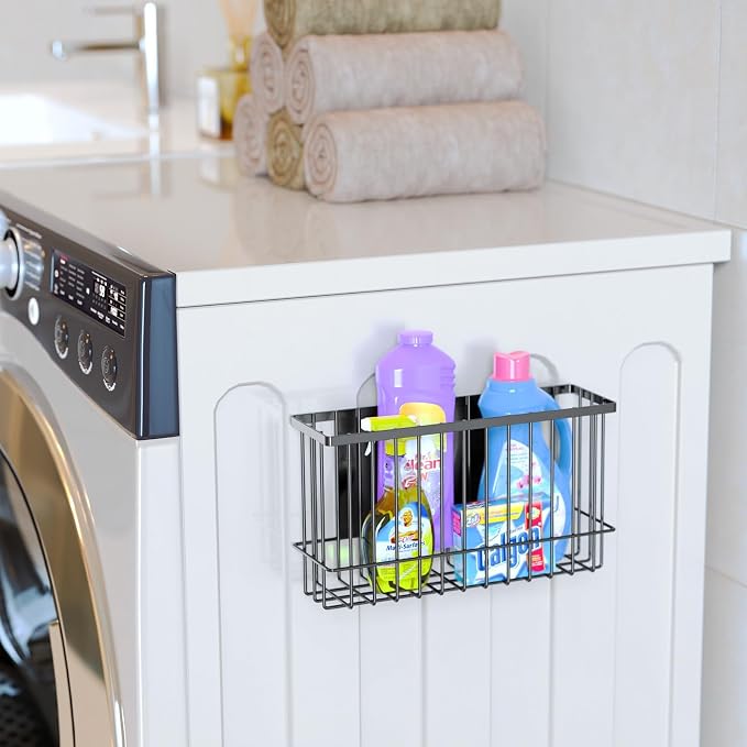 NiHome Magnetic Metal Basket Organizers, 2PCS Medium & Small, Versatile Storage for Kitchen & Office Holds Up to 14 lbs, Easy Attach to Refrigerator or Any Magnetic Surface(Black)