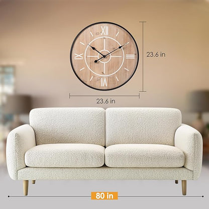aevbibs Large Decorative Wall Clock 24 & 30 Inch – Vintage Industrial Farmhouse Modern Style – Iron & Wood, Silent Non-Ticking Quartz, Roman Numerals – Living Room, Office, Classroom