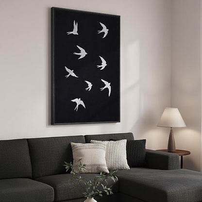 Framed Black and White Modern Wall Art, Large Animal Canvas Prints Paintings Artwork for Walls, Minimalist Birds in Flight Pictures for Living Room Dining Bedroom Hallway Office Home Decor 24x36 In
