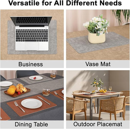 Myir JUN Reversible Vinyl Placemats Set of 4, Faux Leather Place Mats Dual Sided Waterproof Wipeable, Heat-Resistant Table Mats for Kitchen Dining Indoor Outdoor (12" x 17", Light Gray Reddish Brown)