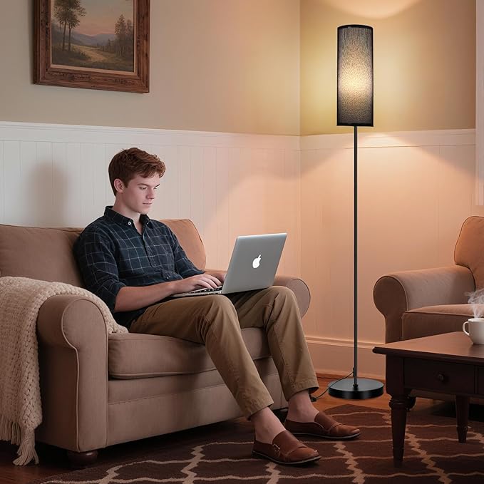 FRIDEKO HOME Black Shade Floor Lamp with, Simple Design with Foot Pedal Switch, Small Tall Lamps for Living Room Bedroom Office, Corner Floor Stand Light with Black Pole Lamp (No Bulb/No Remote)