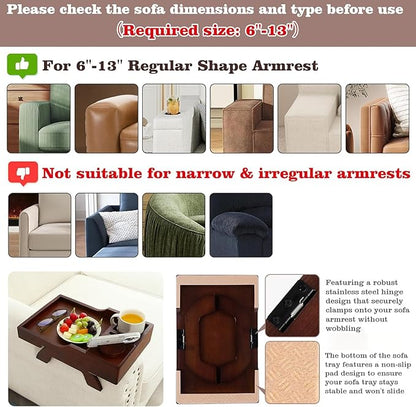 GHKINMAL Couch Cup Holder Tray, 15.4"x9.9" Large 4 in 1 Couch Armrest Table with 360°Rotated Phone Holder, Non-Slip Clip on Side Table for Drinks/Remote/Snacks, Ideal Gift for Husband, Wife, Parents