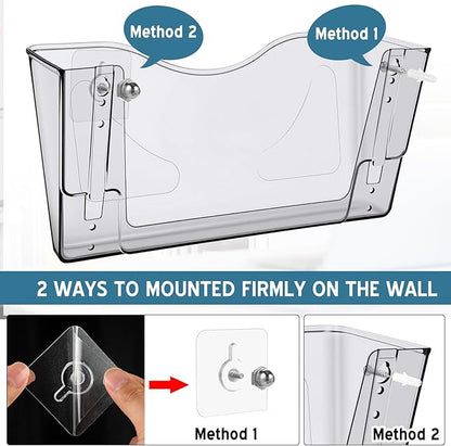 10 Pack Acrylic Single Pocket Hanging File Organizer, Plastic Hanging Wall Mount File Holder Wall Pocket Mails Magazines Organizer Mounted Folder Bins for Office, School and Home