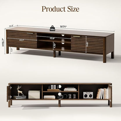 IKALIFE TV Stand for Living Room - up to 80 Inch TVs Mid Century Modern Entertainment Center with Storage and Adjustable Shelves, Media Console Table Walnut 71"