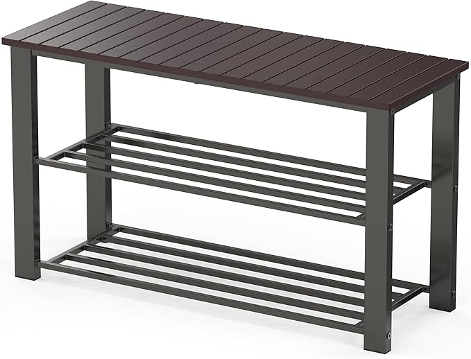 Simple Houseware Wood Top Shoe Storage Bench for Entryway, Dark Brown