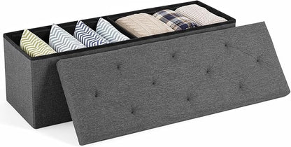 Sweetcrispy 43 Inch Folding Storage Ottoman Bench, Large Hidden Storage Chest with Padded Seat, Foot Rest Stool Supports Up to 660Lbs, End of Bed Bench for Bedroom, Living Room, Linen Fabric, Grey