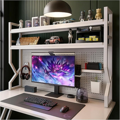 Desktop Hutch Bookshelf,Many Gifts,Metal Desktop Bookcase with pegboard, Desk Shelf White, Countertop Storage Organizer Rack for Dorm or Office,Desktop Shelves(White, 45.3" Lx9.9 Wx39 H)