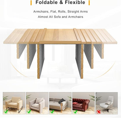 Bestjing Bamboo Sofa Armrest Tray Table for Couch - 2-in-1 Couch Arm Table with Be Slide Detachable Tray- Anti-Slip Foldable Sofa Armchair Caddy for Drinks Cellphone TV Remote Snacks (Bamboo)