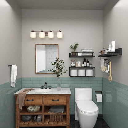 Bathroom Shelves Over Toilet for Wall, Floating Shelves with Storage Basket Paper Holer for Kitchen Living Room, Bedroom & Classroom, Set of 3 (Black)