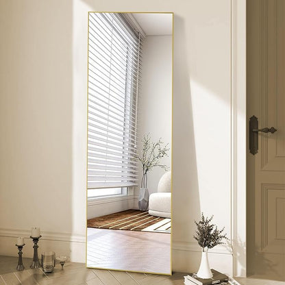 OLIXIS Full Length Mirror for Bedroom, 68"x26" Full Body Mirror with Stand, Hanging or Leaning for Wall, Aluminum Alloy Thin Frame Floor Standing for Living Room, Long, Gold