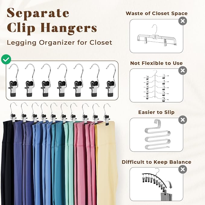 Legging Organizer for Closet, Metal Yoga Pants Hangers 20 Pack Hanging Clips w/Rubber Coated Holds Leggings, Space Saving Hanger Closet Organizers and Storage for Workout Sets, Hat