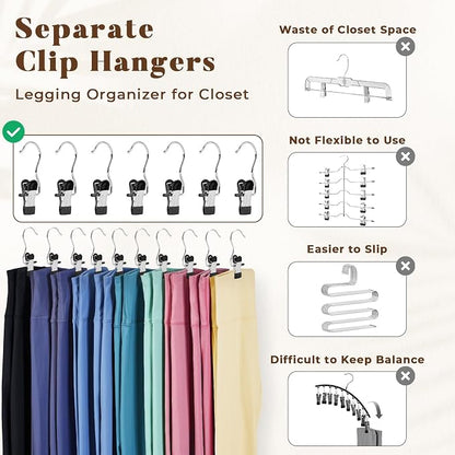 Legging Organizer for Closet, Metal Yoga Pants Hangers 20 Pack Hanging Clips w/Rubber Coated Holds Leggings, Space Saving Hanger Closet Organizers and Storage for Workout Sets, Hat