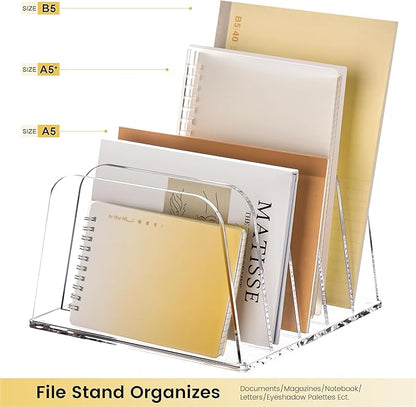 YUXUN Desk File Organizer,5-Section Vertical Clear Acrylic Desk Organizer File Holder Mail Sorter Office Organization for Office Home &Classroom（B5）