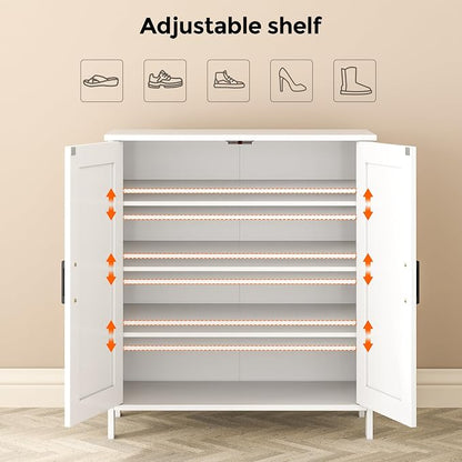 Homleke Farmhouse Shoe Cabinet with 2 Barn Doors & Wood Legs, 5-Tier Shoe Storage Cabinet with 3 Adjustable Shelves, Tall Shoe Rack Organizer for Closet, Shoe Organizer for Entryway, Hallway, White