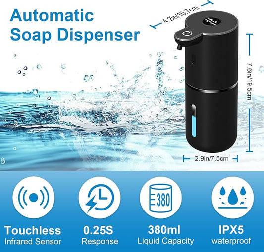 OHIFAST 2 Pack Automatic Foaming Soap Dispenser Touchless, USB Rechargeable Smart Hand Soap Dispenser, 6-Level Adjustable, 12.8oz/380mL, Compatible with Thick Thin Dish Soap for Bathroom Kitchen-Black