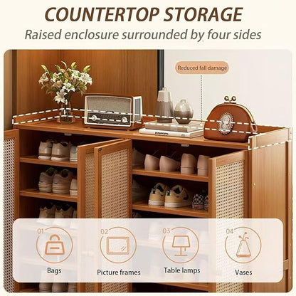 Bamboo Shoe Cabinet, 8-Tier Shoe Storage Cabinet with Doors, Freestanding Bamboo Shoe Rack Organizer with Shelves for Entryway, Hallway, Closet, Living Room