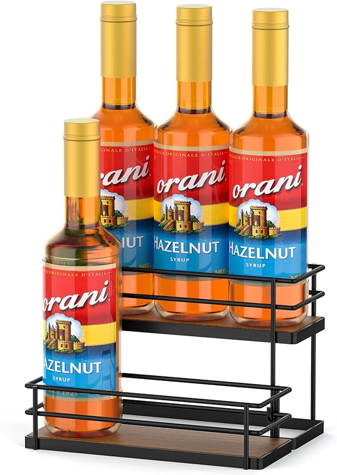 THYGIFTREE Coffee Syrup Rack Organizer 6 Bottle Syrup Holder Stand, 2-Tier Bottle Rack Storage Shelf for Kitchen Coffee Bar Station, Tabletop Bottle Display