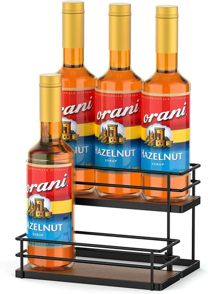 THYGIFTREE Coffee Syrup Rack Organizer 6 Bottle Syrup Holder Stand, 2-Tier Bottle Rack Storage Shelf for Kitchen Coffee Bar Station, Tabletop Bottle Display
