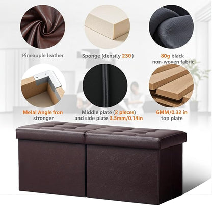 AmasSmile Footrest Ottoman Bench with Storage,34Inch Brown Leather Footstool, Coffee Table, Padded Seat, Storage Chest,Blanket Store with Flipping Lid for Livingroom and Bedroom