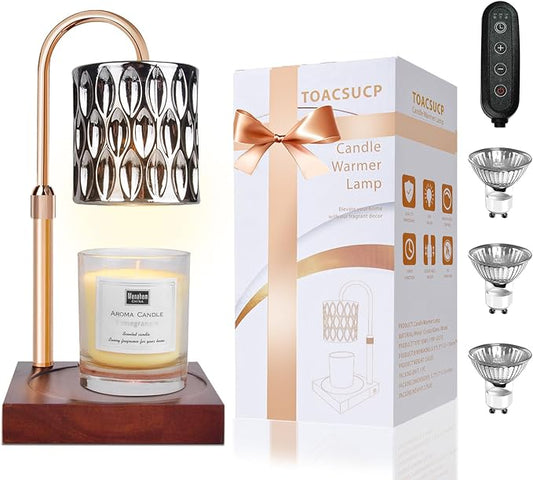 TOACSUCP Candle Warmer Lamp with 3 Bulbs, Adjustable Height Dimmable Candle Warmer with Timer, Compatible with Large Jar Candles, Candle Lamp with Charming Gift Box Ribbon for Her/Him