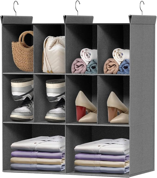 Ofiray-home 3 Tier Hanging Closet Organizer, 10 Compartments Sweater Organizer for Closet with 3 Sturdy Hooks, Closet Organizers and Storage, Wardrobe, Rv, Garment Rack, Grey