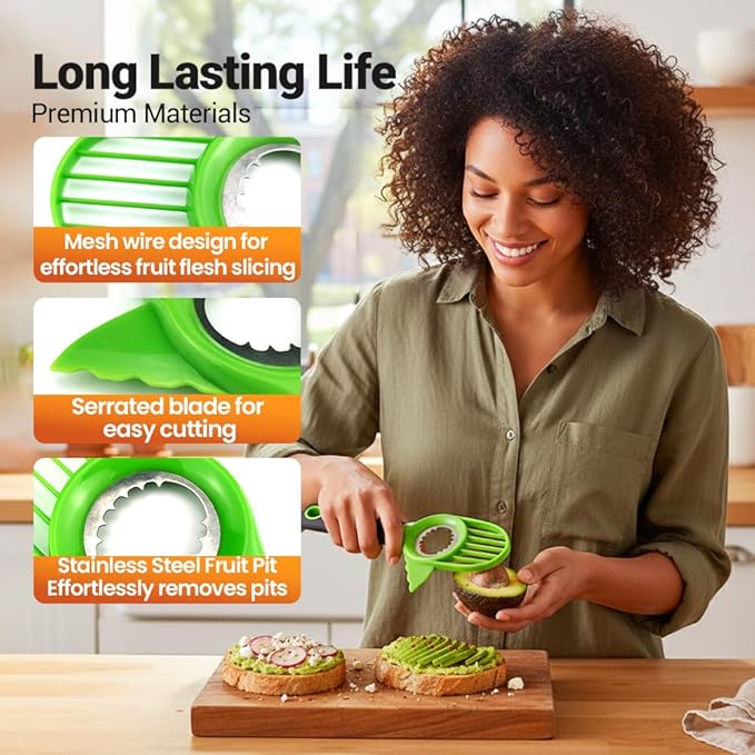 3-in-1 Avocado Slicer, 2026 New Avocado Pitter, Multifunctional Avocado Tool for Kitchen Helper, Ergonomic Avocado Cutter for Salads, Non-Slip Handle Avocado Slicer for Home Cooking (3 Set)