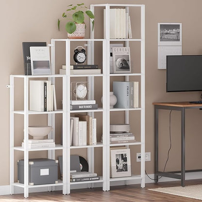 TUTOTAK Bookshelf, 5-Tier Tall Book Shelf, Narrow Bookcase for Small Space, DIY Stackable Bookshelf, for Living Room, Office, Study, Entryway, Industrial, White BS01BW005