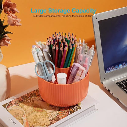 Pencil Pen Holder for Desk, 5 Slot Organizer for Makeup Brushes, Markers, Office Supplies, Art Supply - Orange