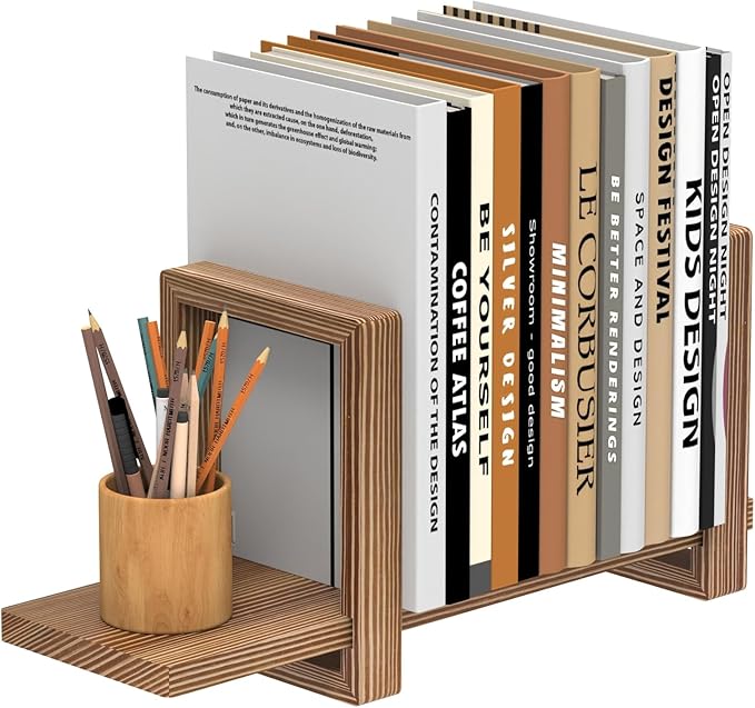 Adjustable Desktop Bookshelf Wooden Table Top Bookshelf Retro Mini Book Shelf Desk Organizer Magazine Files Letters Holder Rack, Easy Assembly No Tools or Nails Required, Tabletop Book Storage Rack