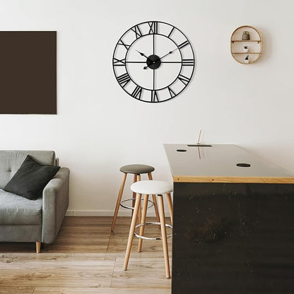 Large Wall Clock for Living Room Decor - 60cm/ 24 Inches Silent Non-Ticking Metal Wall Clocks Battery Operated, Vintage Decorative Modern Wall Clock for Bedroom, Office, Farmhouse Decor
